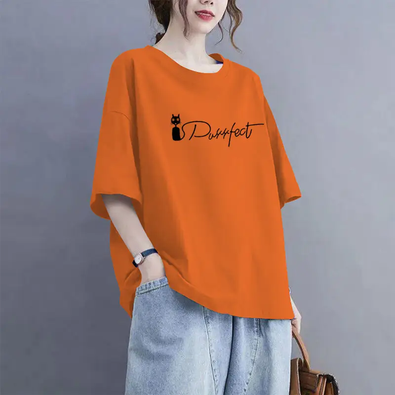 Extra Large Size 100kg Pure Cotton Short-Sleeved T-Shirt for Women 2026 Summer New Style Versatile Casual Fashion Age-Reducing Half-Sleeved Top