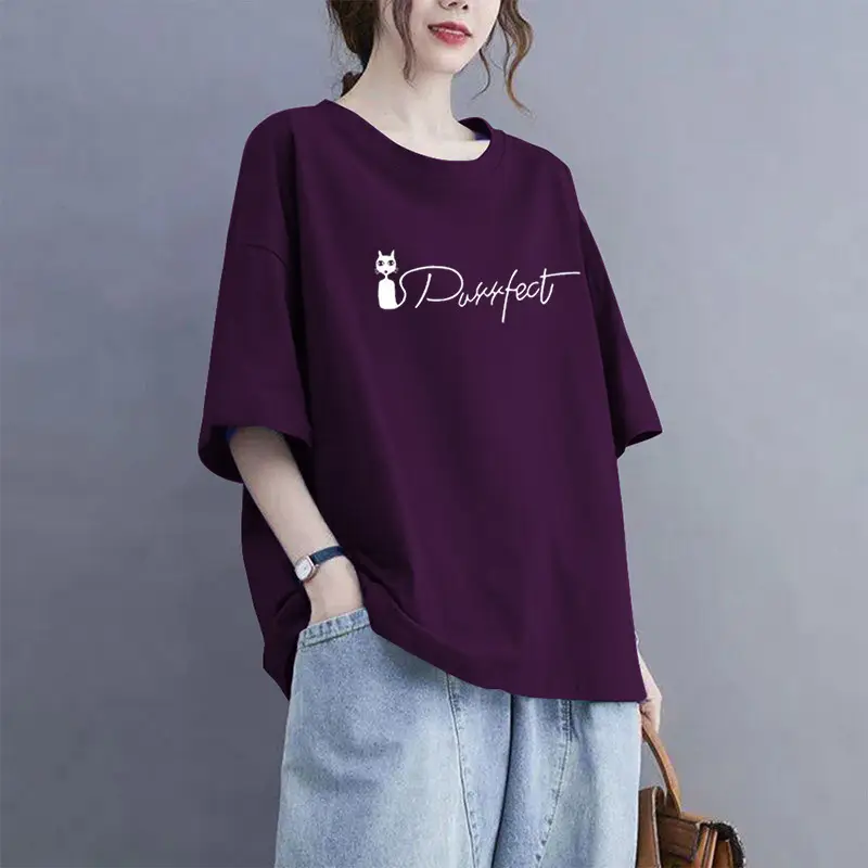 Extra Large Size 100kg Pure Cotton Short-Sleeved T-Shirt for Women 2026 Summer New Style Versatile Casual Fashion Age-Reducing Half-Sleeved Top