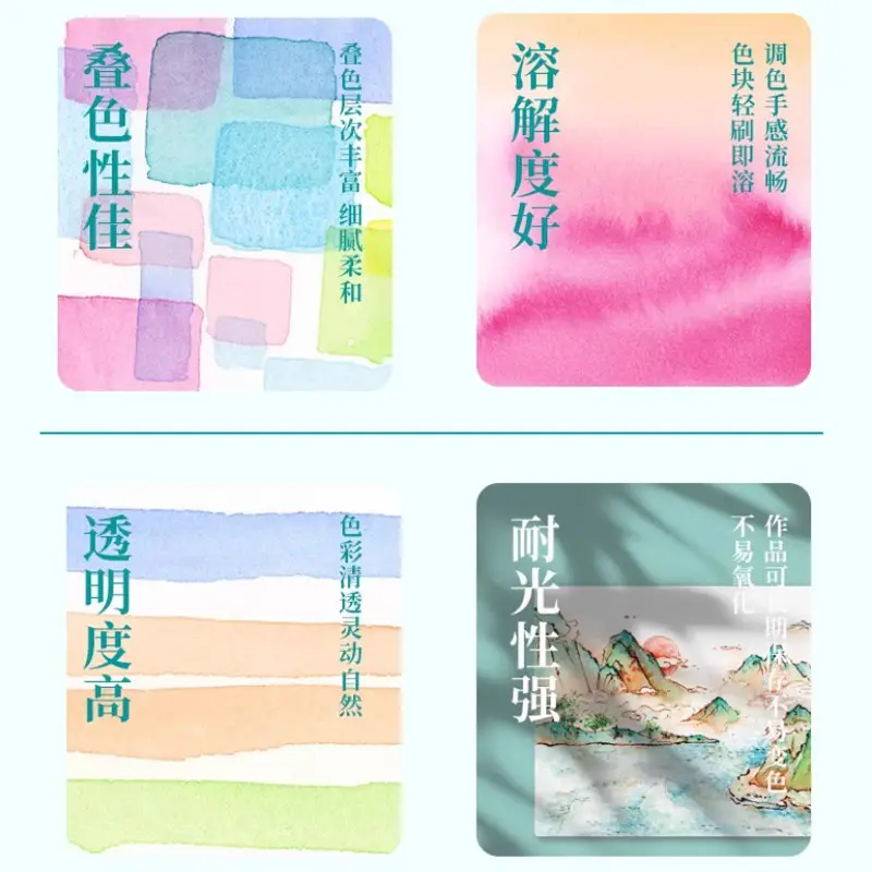 Feileniu Watercolor Paint Dot Color Card 24 Colors Solid Line Drawing Painting Paint Art Student Portable Travel Watercolor