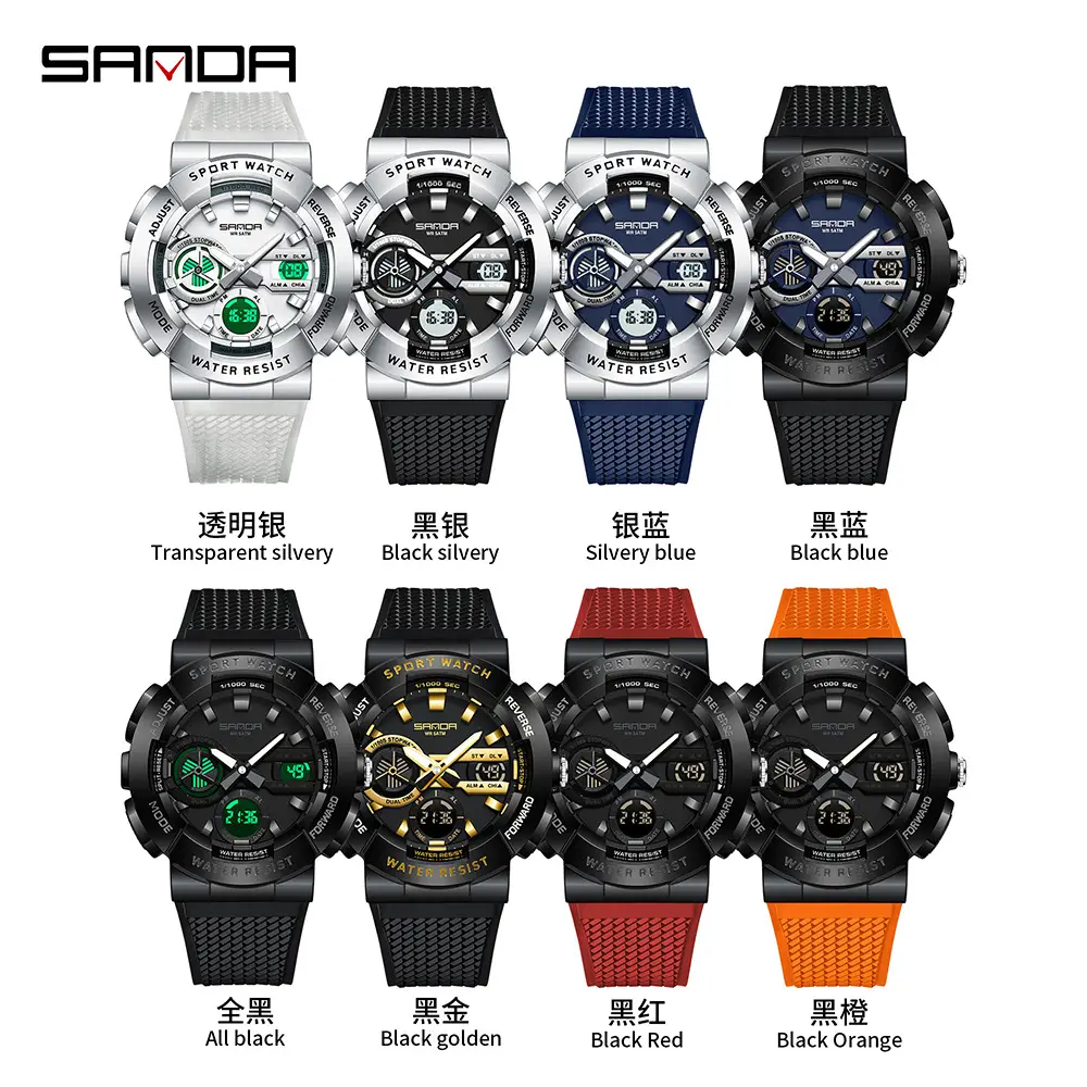 Sanda Large Dial Digital Waterproof Luminous Sports Watch for Men - Image 12