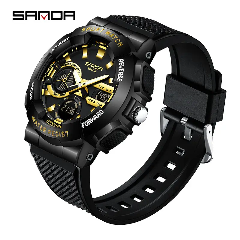 Sanda Large Dial Digital Waterproof Luminous Sports Watch for Men - Image 2