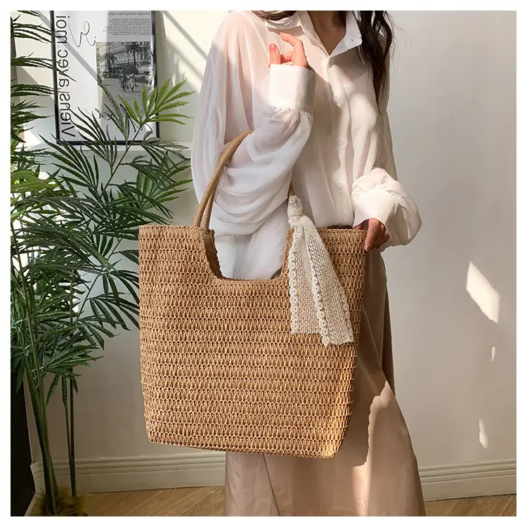 Hollow Straw Beach Bag Large Capacity Summer Casual Tote — feature 11