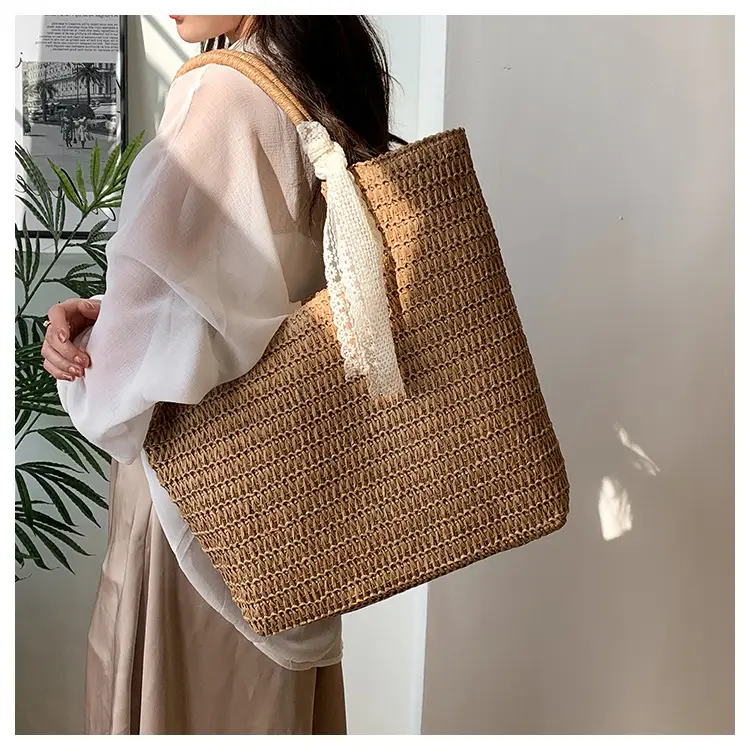 Hollow Straw Beach Bag Large Capacity Summer Casual Tote — feature 13