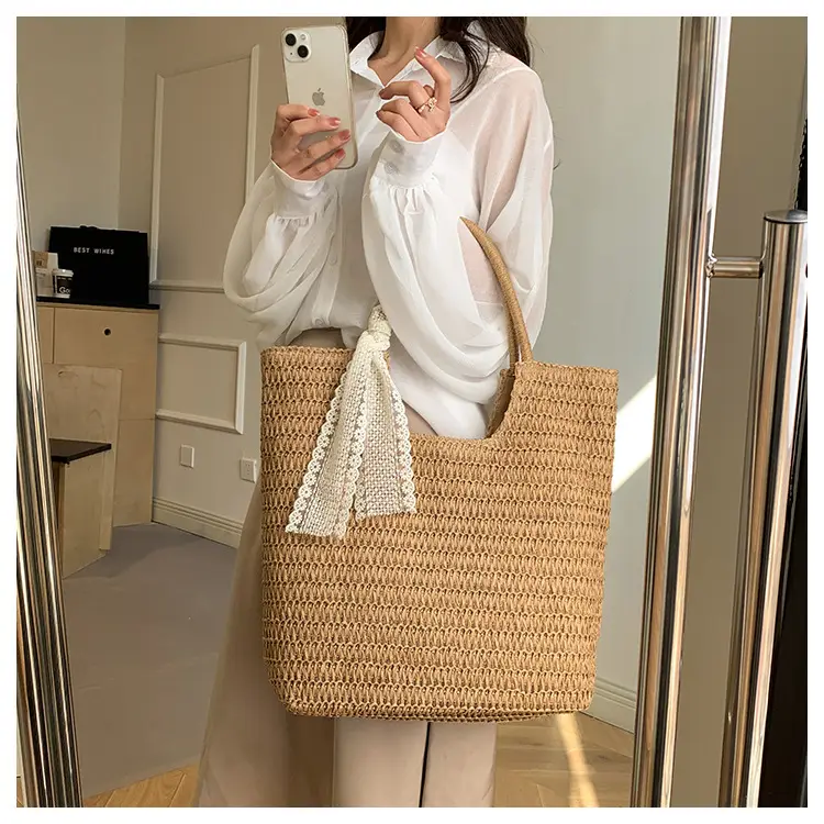 Hollow Straw Beach Bag Large Capacity Summer Casual Tote — feature 14