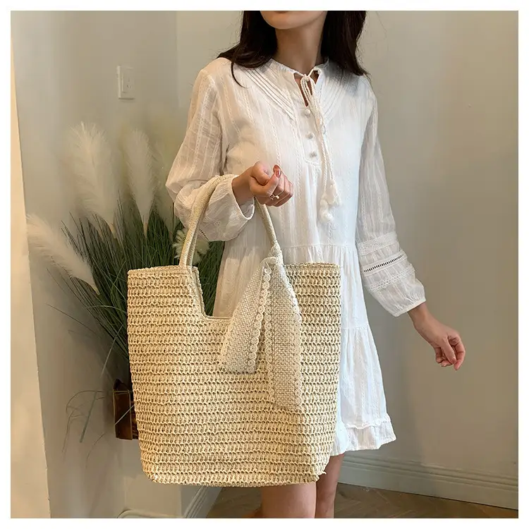 Hollow Straw Beach Bag Large Capacity Summer Casual Tote — feature 16