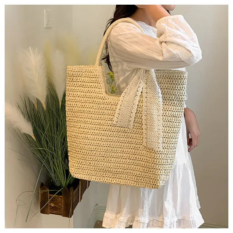 Hollow Straw Beach Bag Large Capacity Summer Casual Tote — feature 17