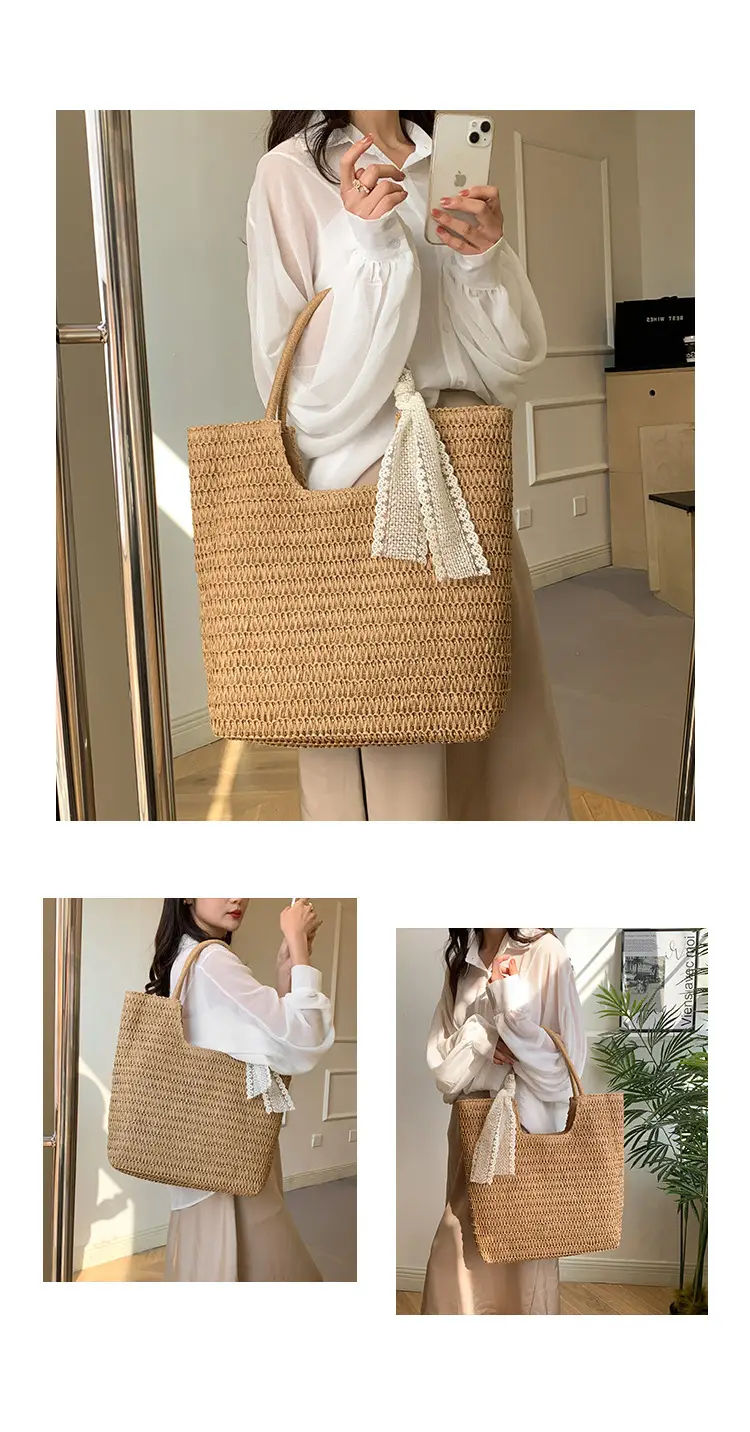 Hollow Straw Beach Bag Large Capacity Summer Casual Tote — feature 8