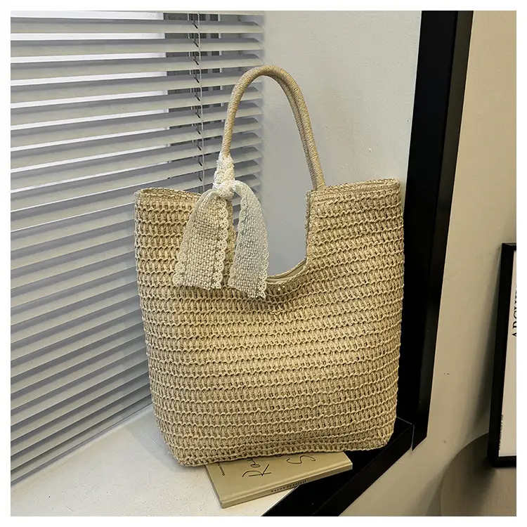 Hollow Straw Beach Bag Large Capacity Summer Casual Tote — feature 9