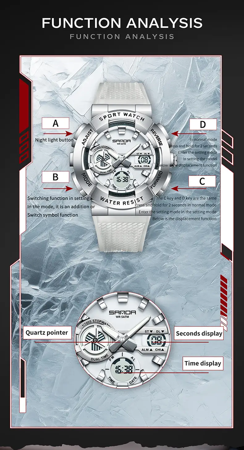 Sanda Multi-Function Outdoor Swimming Watch 110m Waterproof — feature 34
