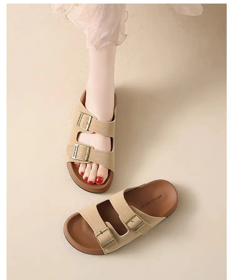 Genuine Leather Thick-Soled Birkenstock Shoes for Women 2025 New Sandals and Slippers for Women Summer Outer Wear Soft-Soled Beach Birkenstock Sandals — feature 13