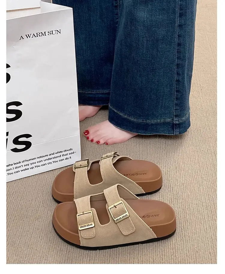 Genuine Leather Thick-Soled Birkenstock Shoes for Women 2025 New Sandals and Slippers for Women Summer Outer Wear Soft-Soled Beach Birkenstock Sandals — feature 14