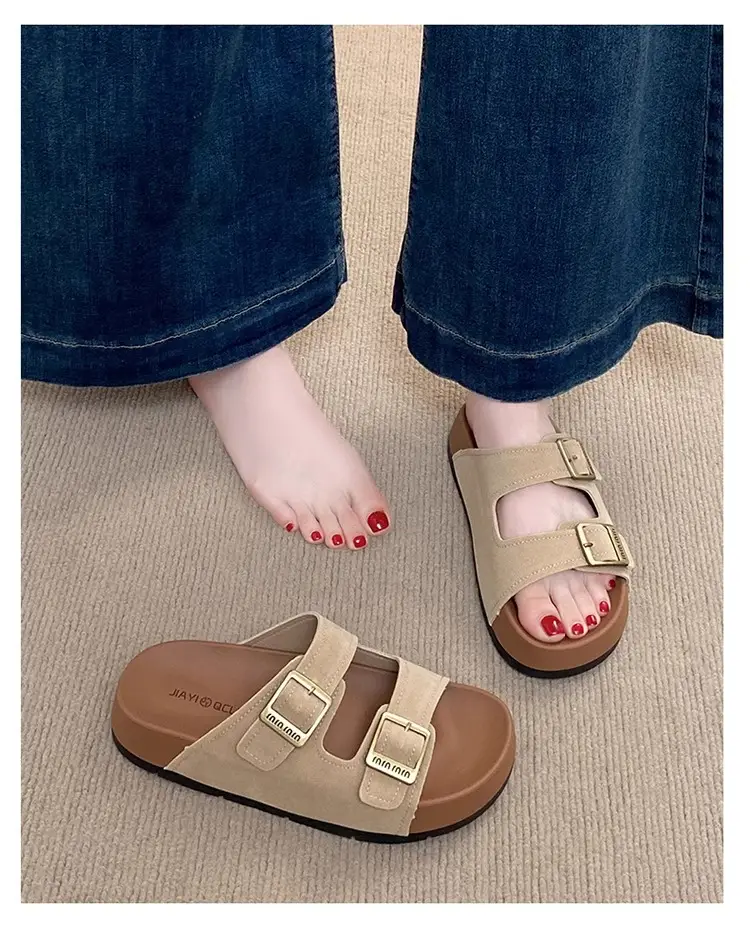Genuine Leather Thick-Soled Birkenstock Shoes for Women 2025 New Sandals and Slippers for Women Summer Outer Wear Soft-Soled Beach Birkenstock Sandals — feature 15