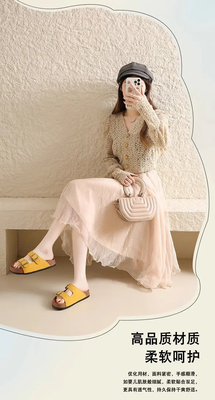 Genuine Leather Thick-Soled Birkenstock Shoes for Women 2025 New Sandals and Slippers for Women Summer Outer Wear Soft-Soled Beach Birkenstock Sandals — feature 3