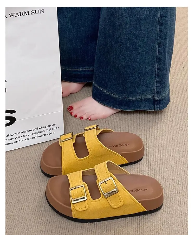 Genuine Leather Thick-Soled Birkenstock Shoes for Women 2025 New Sandals and Slippers for Women Summer Outer Wear Soft-Soled Beach Birkenstock Sandals — feature 9