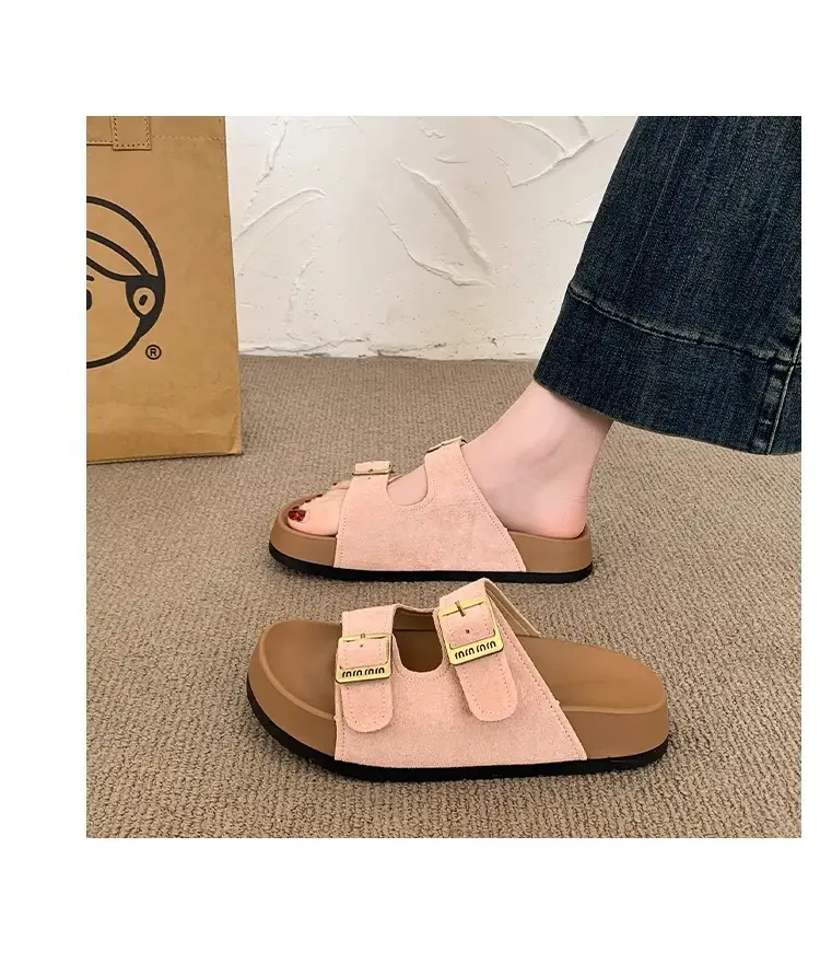Genuine Leather Thick-Soled Birkenstock Shoes for Women 2025 New Sandals and Slippers for Women Summer Outer Wear Soft-Soled Beach Birkenstock Sandals - Image 2