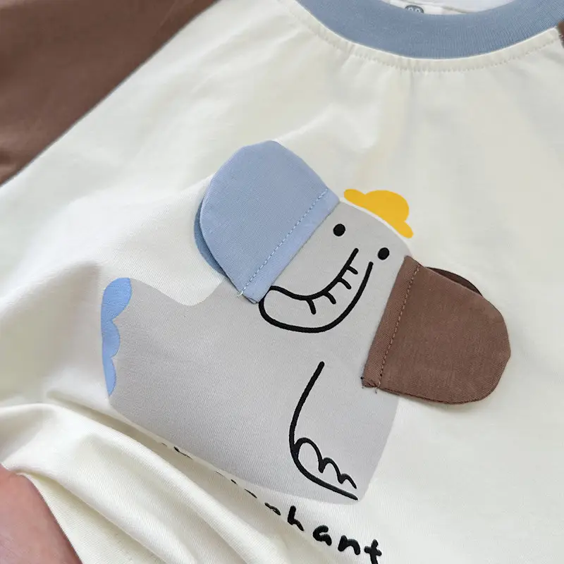 Kids Cartoon Raglan Sleeve T-Shirt with Striped Shorts Set — feature 3