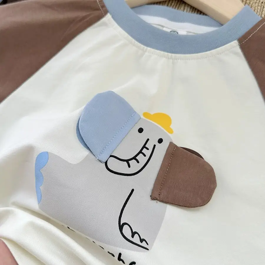 Kids Cartoon Raglan Sleeve T-Shirt with Striped Shorts Set — feature 6