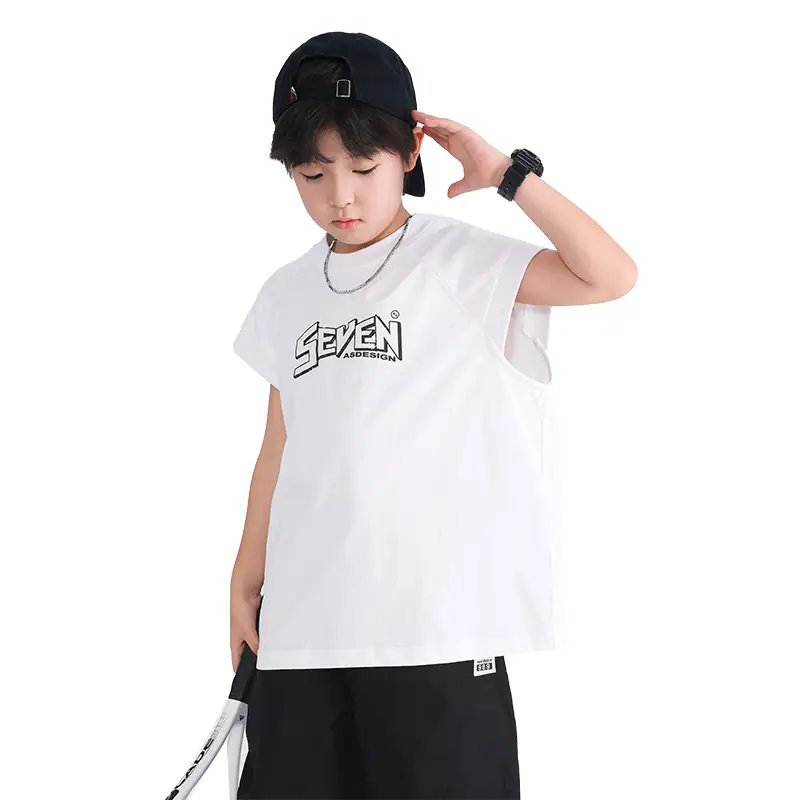 Boys Sleeveless Pure Cotton Vest T-Shirt White 2026 - Image 7