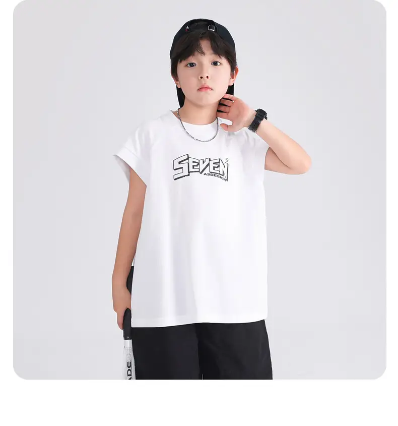 Boys Sleeveless Pure Cotton Vest T-Shirt White 2026 — feature 11
