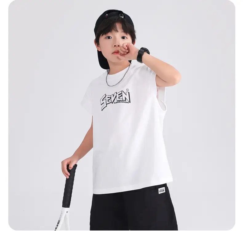 Boys Sleeveless Pure Cotton Vest T-Shirt White 2026 — feature 12