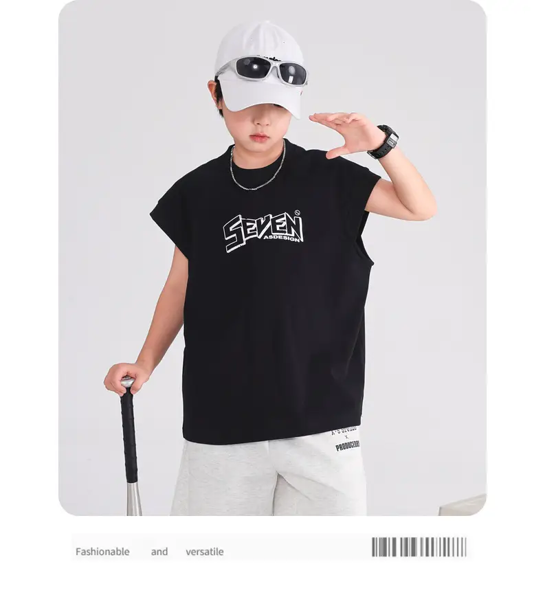 Boys Sleeveless Pure Cotton Vest T-Shirt White 2026 — feature 13