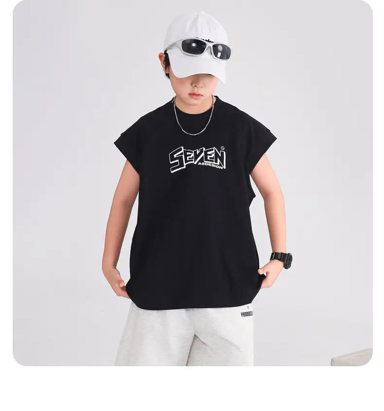 Boys Sleeveless Pure Cotton Vest T-Shirt White 2026 — feature 15