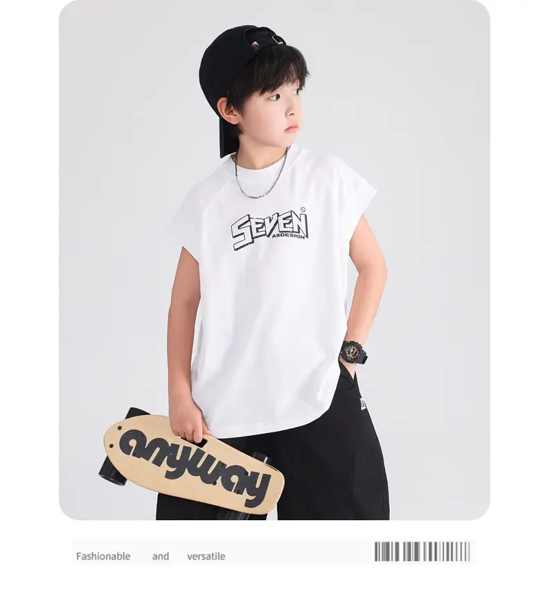 Boys Sleeveless Pure Cotton Vest T-Shirt White 2026 — feature 9