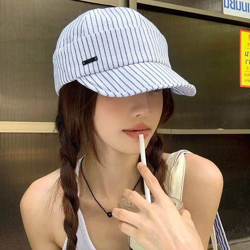 Japanese Striped Duckbill Cap for Women Summer Wide Brim - Image 4