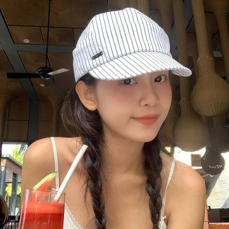 Japanese Striped Duckbill Cap for Women Summer Wide Brim - Image 5
