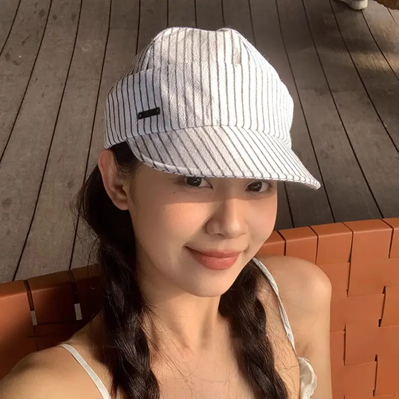 Japanese Striped Duckbill Cap for Women Summer Wide Brim - Image 6