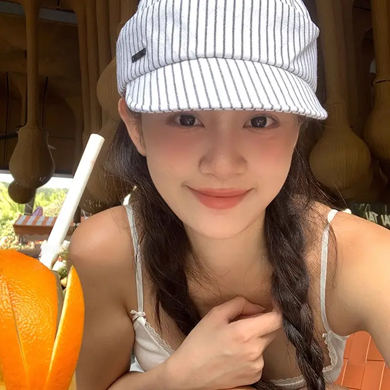 Japanese Striped Duckbill Cap for Women Summer Wide Brim - Image 7