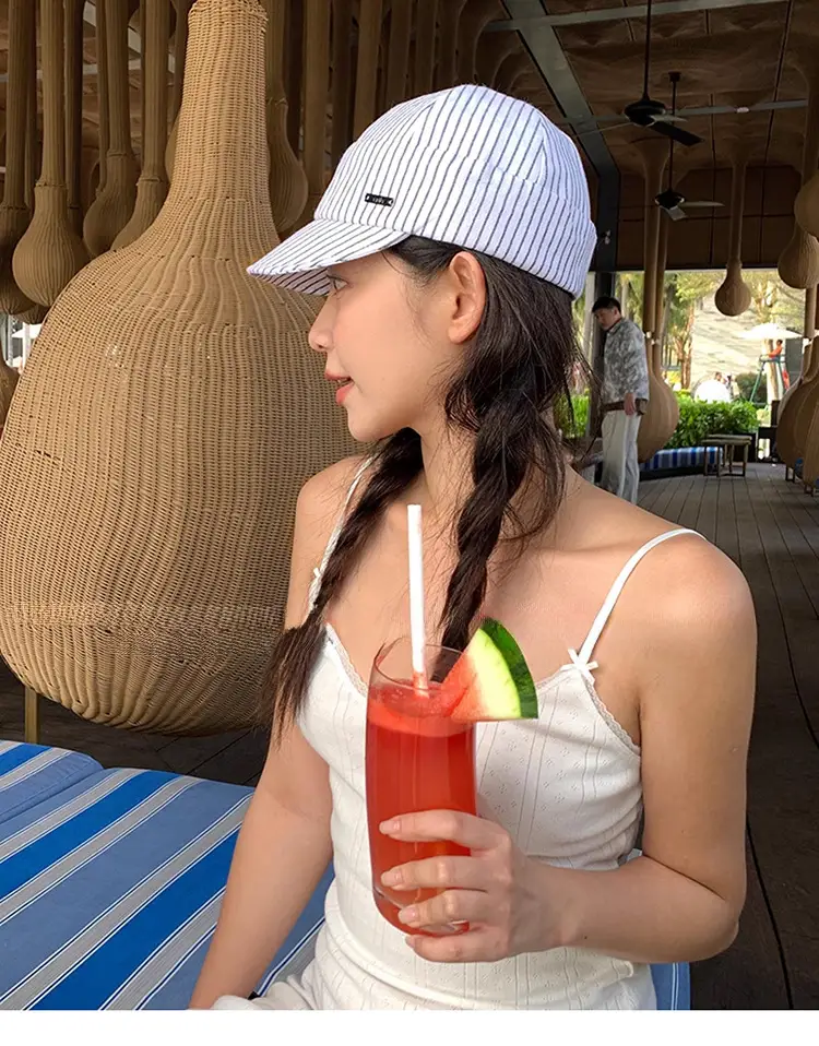 Japanese Striped Duckbill Cap for Women Summer Wide Brim — feature 10
