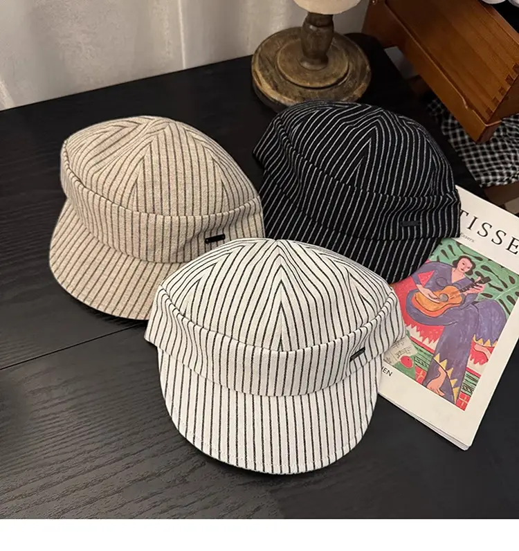 Japanese Striped Duckbill Cap for Women Summer Wide Brim — feature 11
