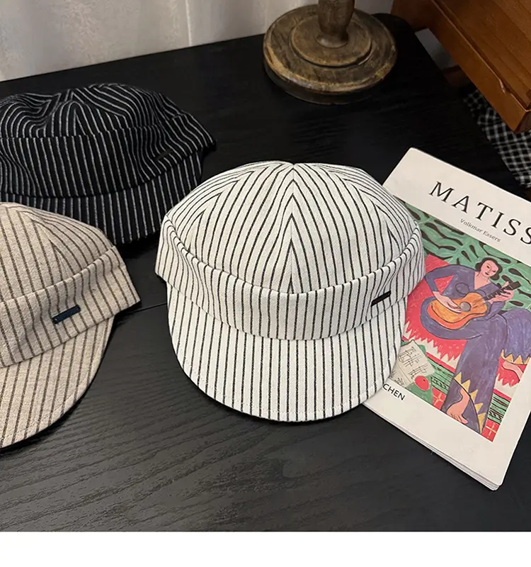 Japanese Striped Duckbill Cap for Women Summer Wide Brim — feature 12