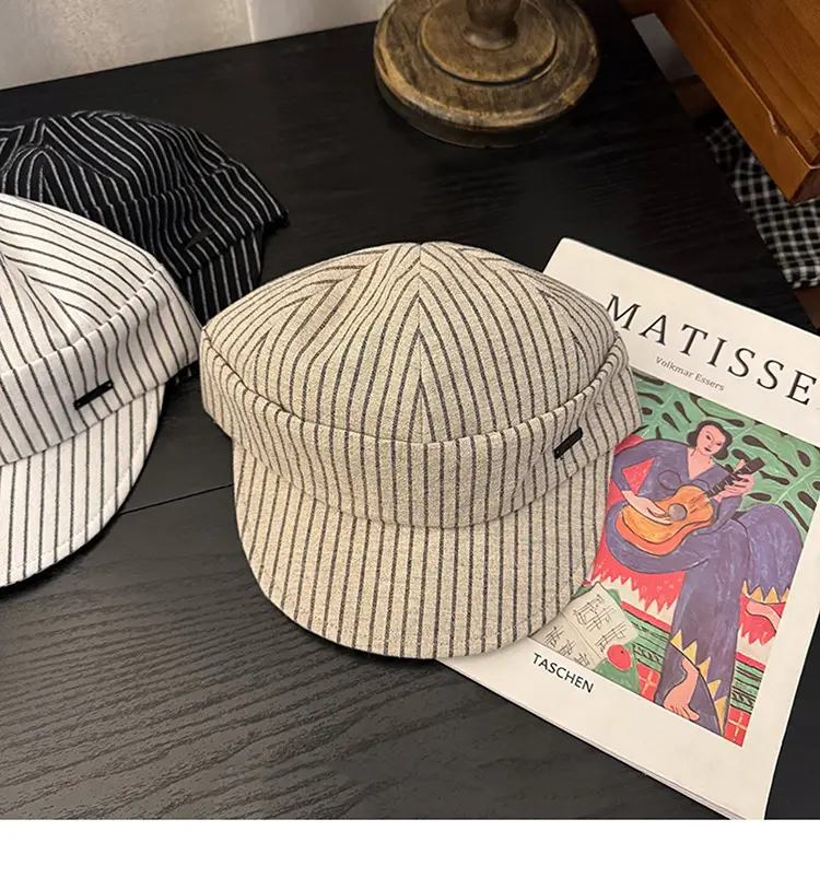 Japanese Striped Duckbill Cap for Women Summer Wide Brim — feature 13