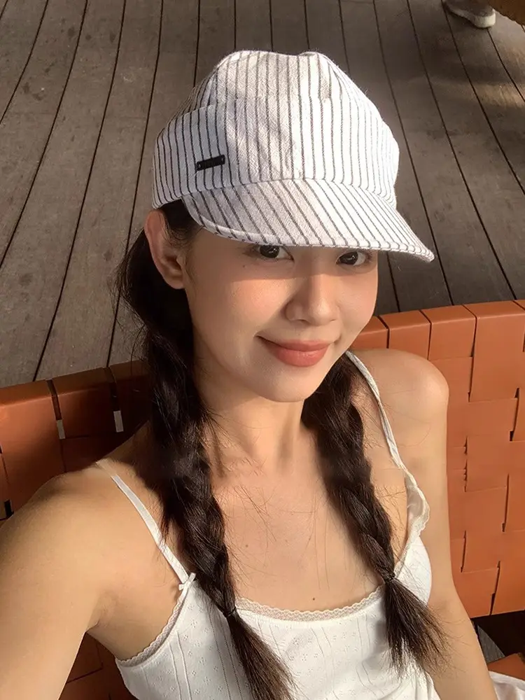 Japanese Striped Duckbill Cap for Women Summer Wide Brim — feature 2