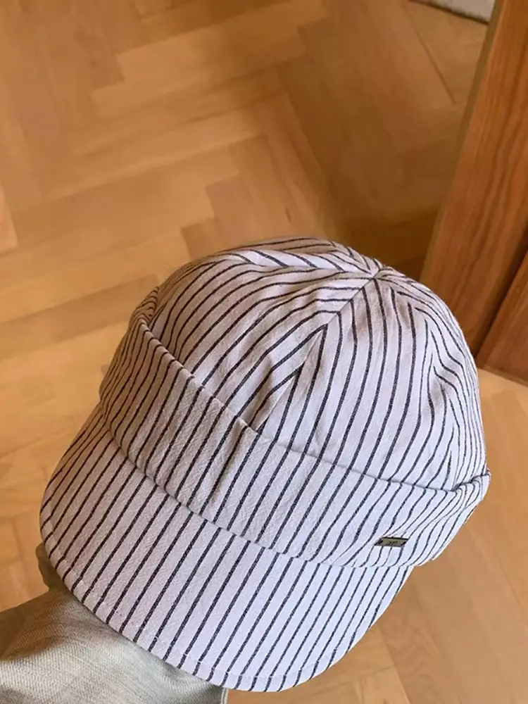 Japanese Striped Duckbill Cap for Women Summer Wide Brim — feature 4