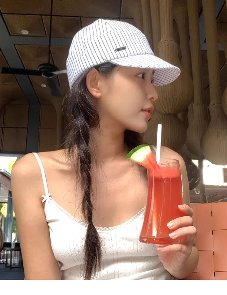 Japanese Striped Duckbill Cap for Women Summer Wide Brim — feature 5