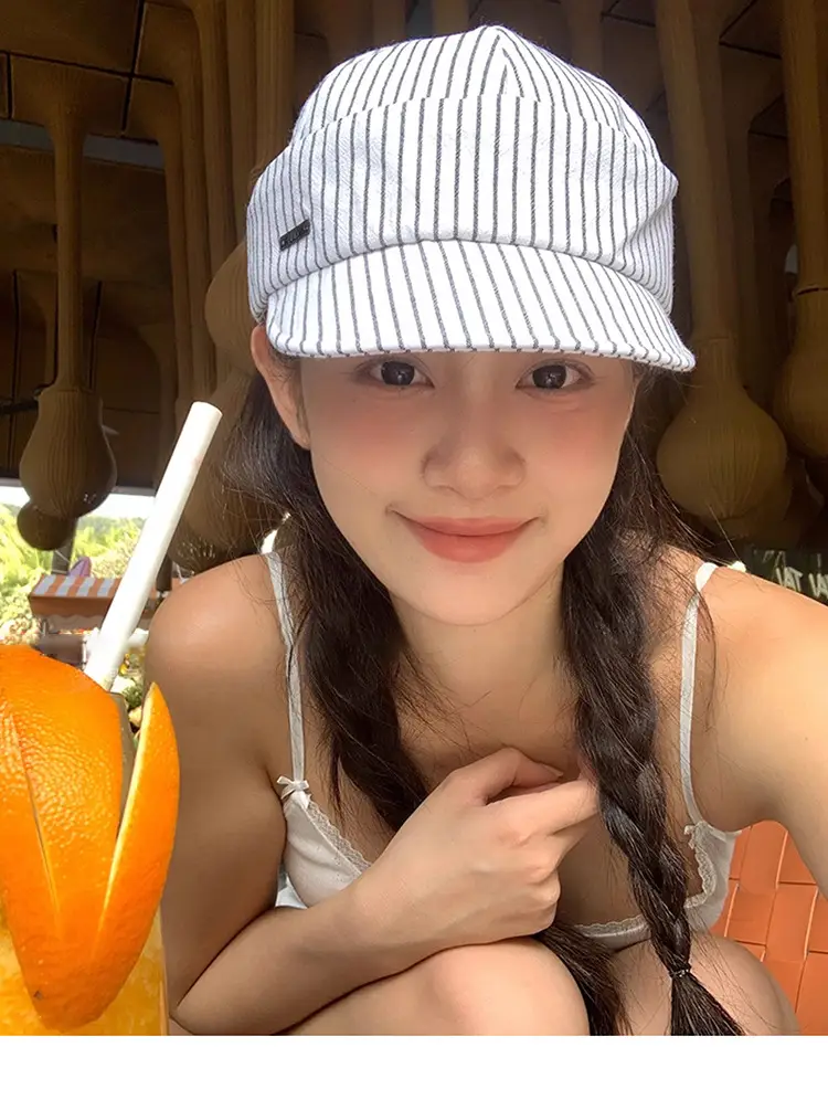 Japanese Striped Duckbill Cap for Women Summer Wide Brim — feature 6