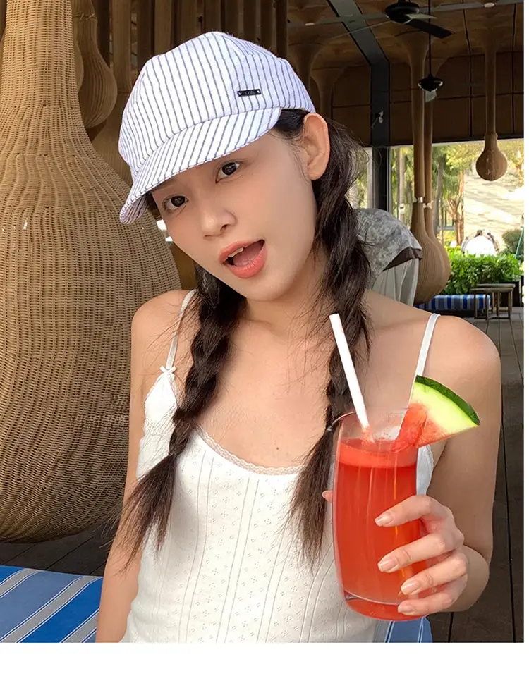 Japanese Striped Duckbill Cap for Women Summer Wide Brim — feature 8