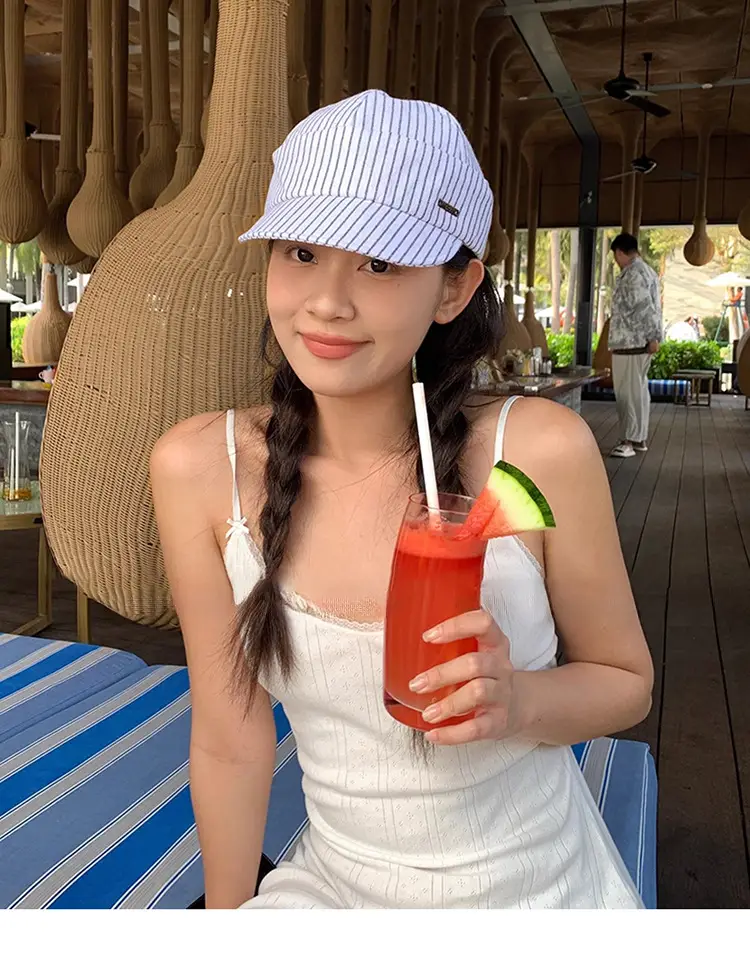 Japanese Striped Duckbill Cap for Women Summer Wide Brim — feature 9