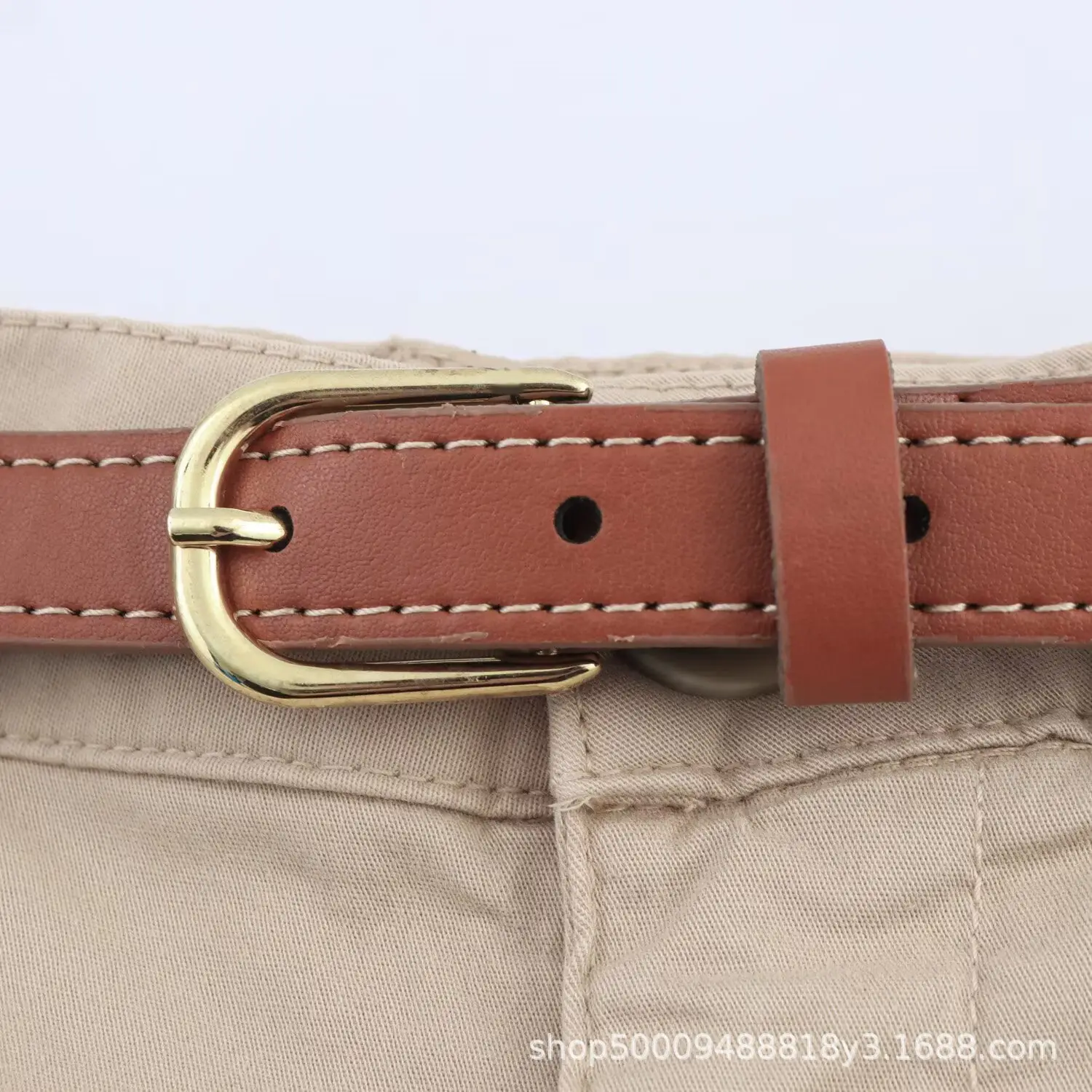 Men's White & Beige Belted Shorts 2943898 — feature 10