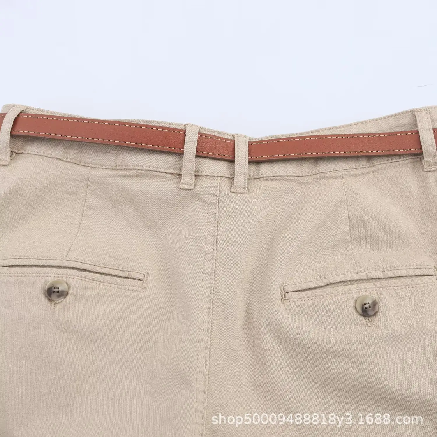 Men's White & Beige Belted Shorts 2943898 — feature 15