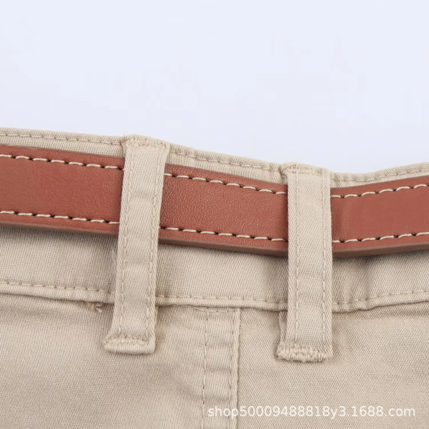 Men's White & Beige Belted Shorts 2943898 — feature 17