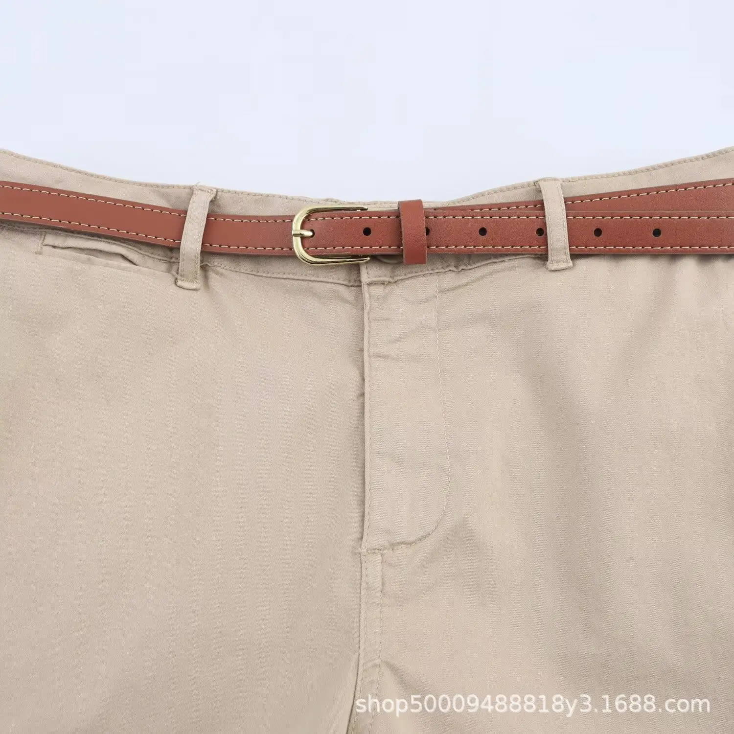 Men's White & Beige Belted Shorts 2943898 — feature 7