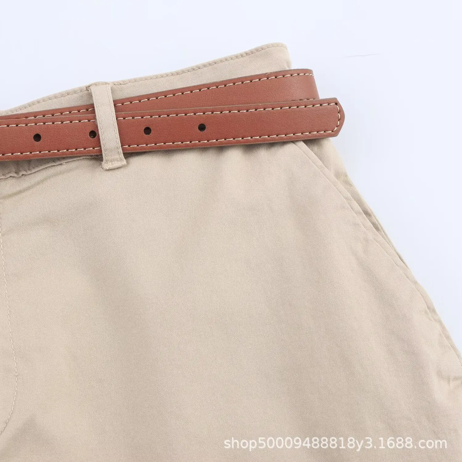Men's White & Beige Belted Shorts 2943898 — feature 8