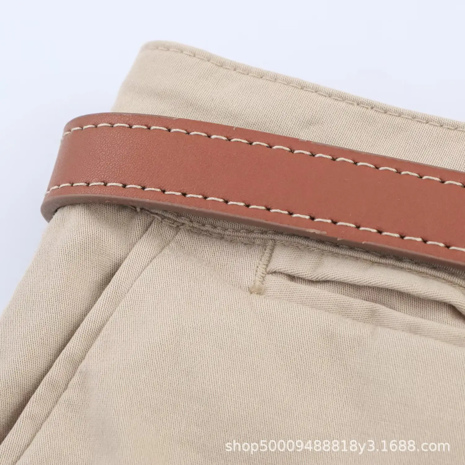 Men's White & Beige Belted Shorts 2943898 — feature 9