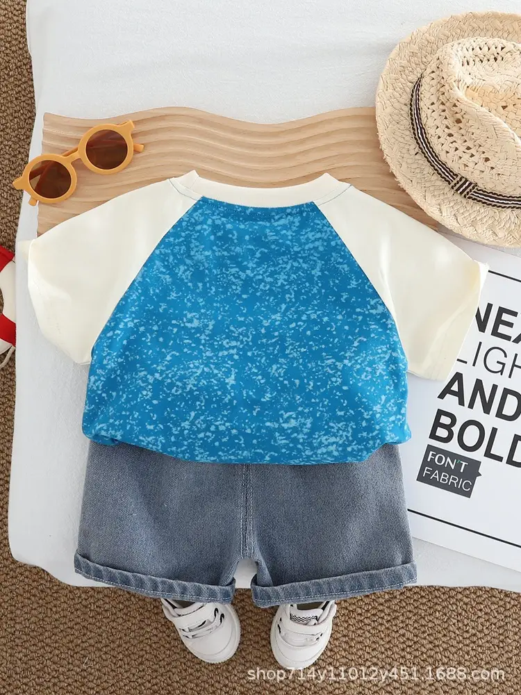 Kids Letter Print T-Shirt Shorts Set White Grey - Image 4
