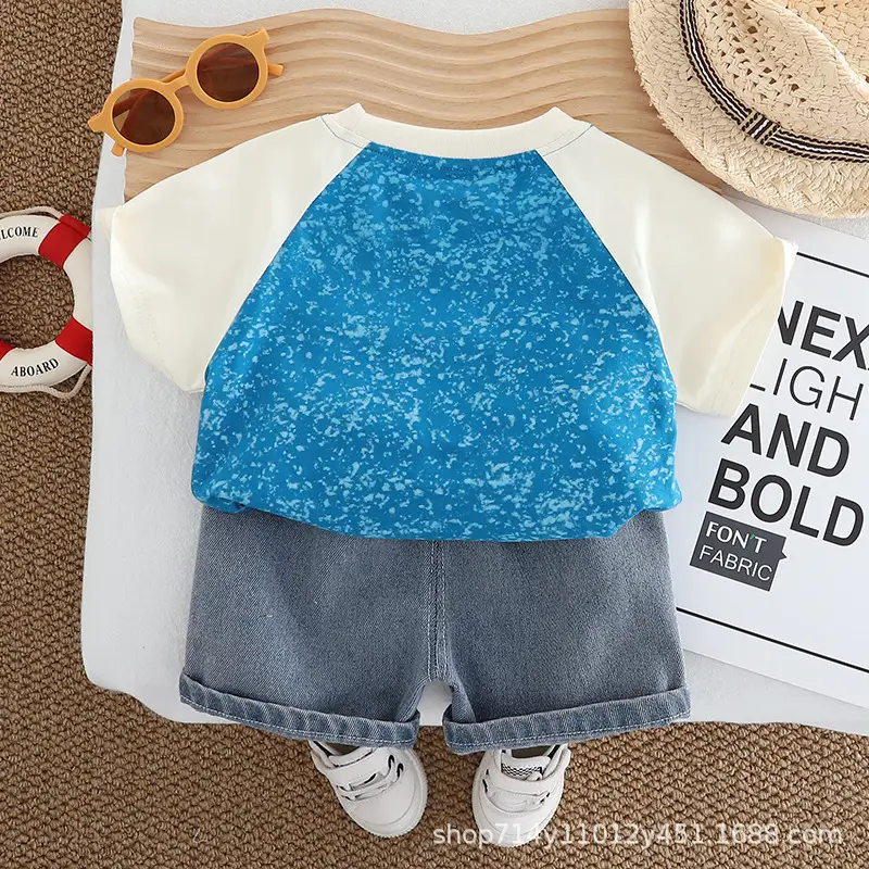 Kids Letter Print T-Shirt Shorts Set White Grey — feature 3