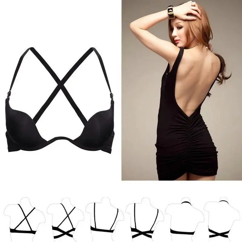 Backless Deep V Sexy Seamless Push-Up Invisible Mango Cup U-Shaped Beautiful Back Lingerie Wedding Dress Bra Halter Bra